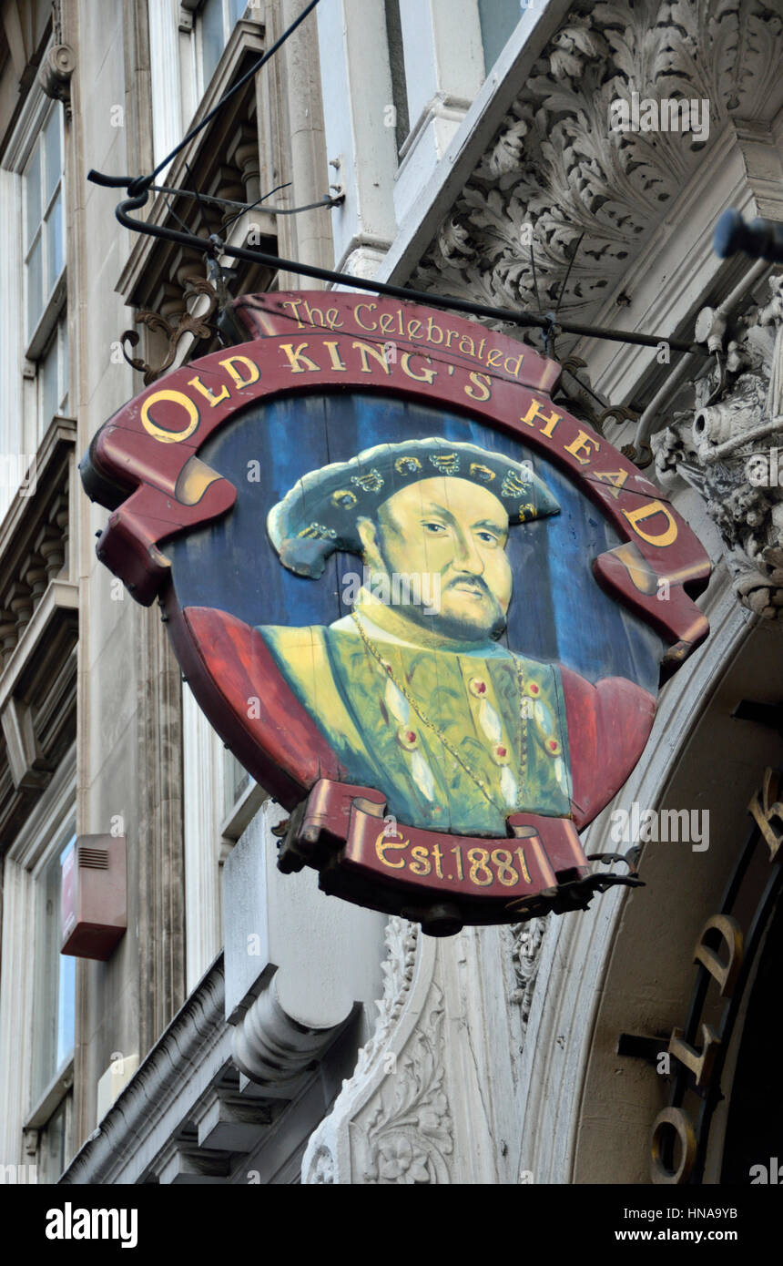 Old King`s Head pub sign, Borough High Street, London, UK. Stock Photo